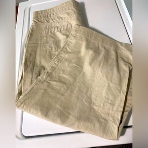 Lee Women’s Khaki Capri Linen Cotton Pants Size 16 Pockets Button Zip Waist